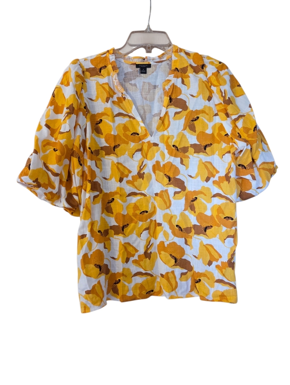Ann Taylor Yellow White Floral Puff Sleeve Top Cottagecore Coquette  Size Medium